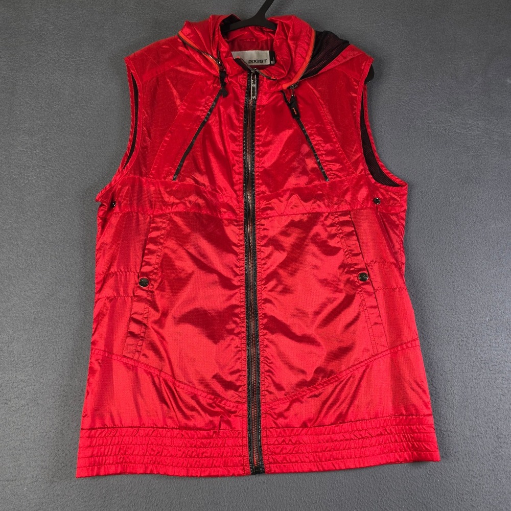 2(X)IST Hooded Vest Mens Medium Red Sleeveless Full Zip Mesh Lined Streetwear